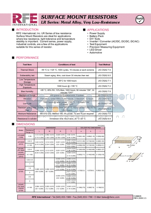 LR1WSR-R05-J datasheet - SURFACE MOUNT LR Series: Metal Alloy, Very Low Resistance RESISTORS