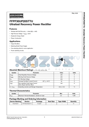 FFPF30UP20STTU datasheet - Ultrafast Recovery Power Rectifier