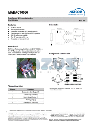 MABA-007968-CT66TB datasheet - Transformer, 4:1 transmission line