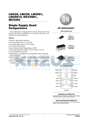 MC3302PG datasheet - Single Supply Quad Comparators