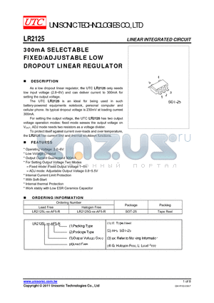 LR2125 datasheet - 300mA SELECTABLE FIXED/ADJUSTABLE LOW DROPOUT LINEAR REGULATOR