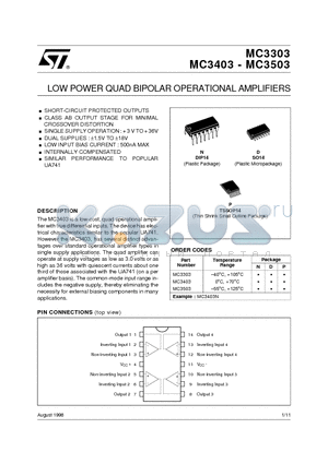 MC3303 datasheet - LOW POWER QUAD BIPOLAR OPERATIONAL AMPLIFIERS