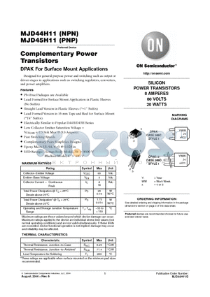 MJD44H11G datasheet - SILICON POWER TRANSISTORS