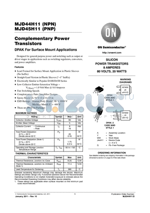 MJD44H11G datasheet - Complementary Power Transistors