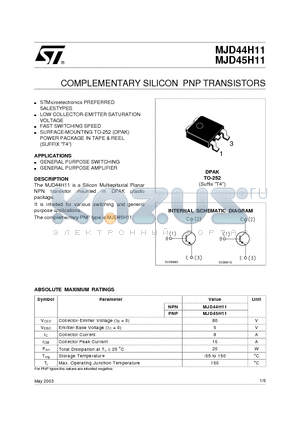 MJD44H11_03 datasheet - COMPLEMENTARY SILICON PNP TRANSISTORS