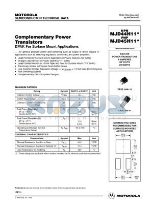 MJD45H11 datasheet - SILICON POWER TRANSISTORS 8 AMPERES 80 VOLTS 20 WATTS