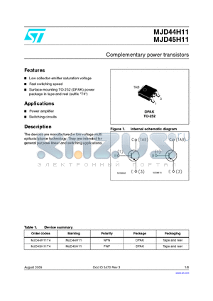 MJD45H11 datasheet - Complementary power transistors