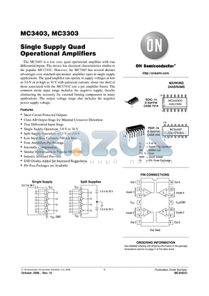 MC3303DR2 datasheet - Single Supply Quad Operational Amplifiers