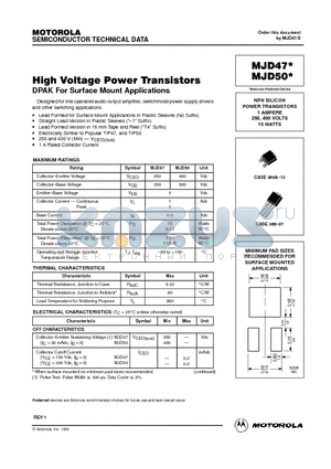 MJD47 datasheet - NPN SILICON POWER TRANSISTORS 1 AMPERE 250, 400 VOLTS 15 WATTS