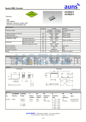 HC5032/4 datasheet - Quartz SMD, Ceramic