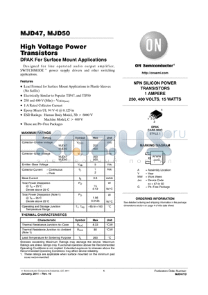 MJD47G datasheet - High Voltage Power Transistors