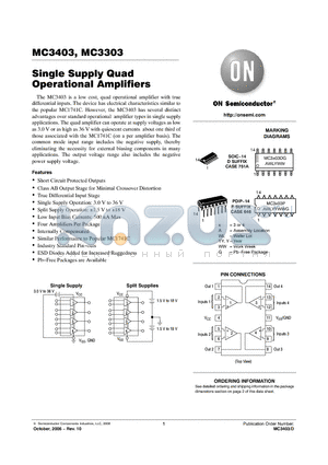 MC3303PG datasheet - Single Supply Quad Operational Amplifiers