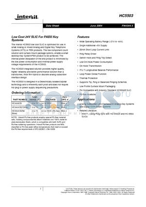 HC5503CBZ datasheet - Low Cost 24V SLIC For PABX / Key Systems