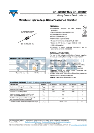 GI1-1600GP datasheet - Miniature High Voltage Glass Passivated Rectifier