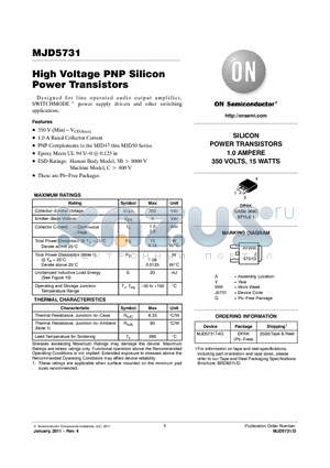 MJD5731 datasheet - High Voltage PNP Silicon Power Transistors