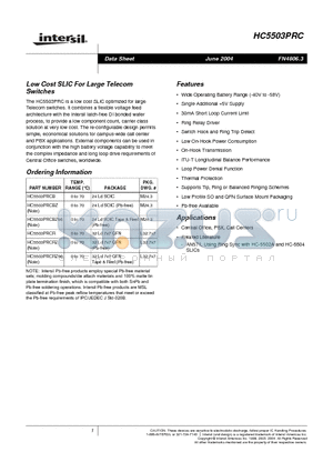 HC5503PRCB datasheet - Low Cost SLIC For Large Telecom Switches