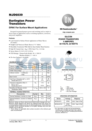 MJD6039T4G datasheet - Darlington Power Transistors