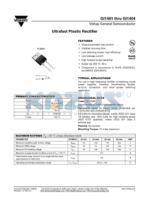 GI1401 datasheet - Ultrafast Plastic Rectifier