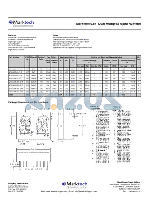 MTAN4254-21A datasheet - Marktech 0.54 Dual Multiplex Alpha Numeric