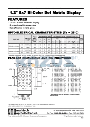 MTAN6311-AHRG datasheet - Marktech 1.20 5x7 Bi−Color Dot Matrix