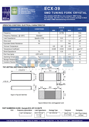 ECS-.327-12.5-39-C-TR datasheet - SMD TUNING FORK CRYSTAL