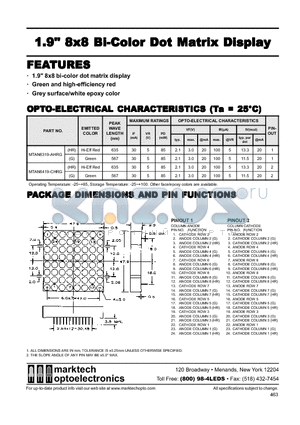 MTAN6319-AHRG datasheet - Marktech 1.90 8x8 Bi−Color Dot Matrix