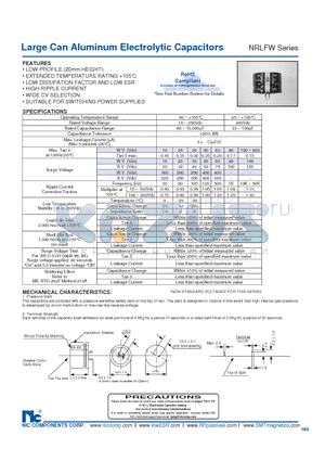 NRLFW153M16V22X20F datasheet - Large Can Aluminum Electrolytic Capacitors