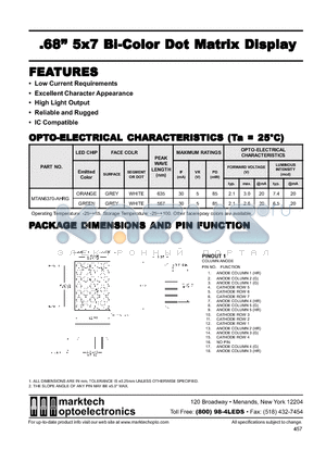 MTAN6370-AHRG datasheet - Marktech 0.68 5x7 Bi−Color Dot Matrix