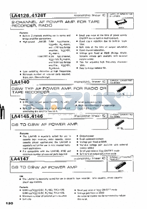 LA4126 datasheet - 2-CHANNEL AF POWER AMP, FOR RADIO, TAPE RECORDER