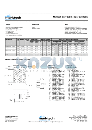 MTAN6485-CHRG datasheet - Marktech 0.85 8x8 Bi−Color Dot Matrix