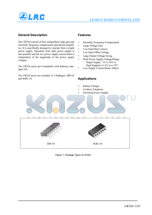 LR324 datasheet - Internally Frequency Compensated, Large Voltage Gain