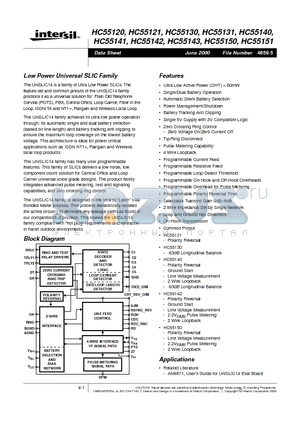 HC55142 datasheet - Low Power Universal SLIC Family