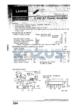 LA4140 datasheet - 0.5W AF Power Amplifier