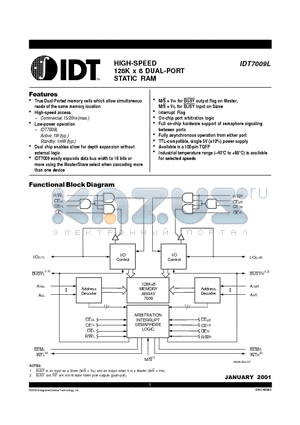 IDT7009 datasheet - HIGH-SPEED 128K x 8 DUAL-PORT STATIC RAM