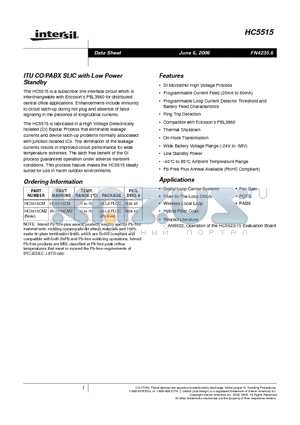 HC5515 datasheet - ITU CO/PABX SLIC with Low Power Standby