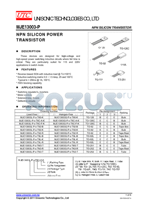 MJE13003G-P-X-T6C-F-K datasheet - NPN SILICON POWER TRANSISTOR