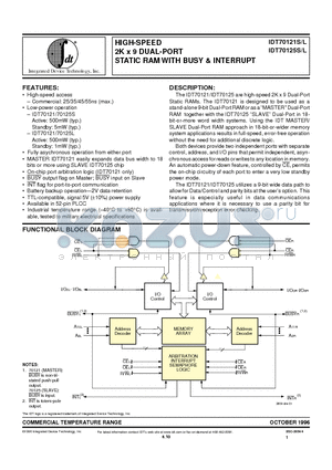 IDT70121 datasheet - HIGH-SPEED 2K x 9 DUAL-PORT STATIC RAM WITH BUSY & INTERRUPT