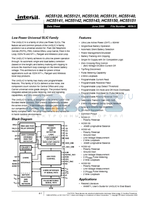 HC55151 datasheet - Low Power Universal SLIC Family