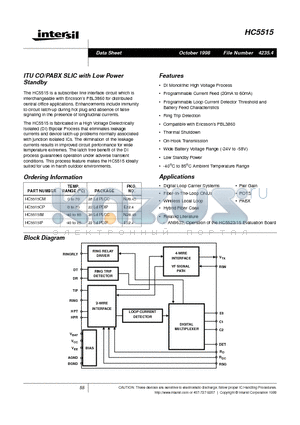 HC5515CP datasheet - ITU CO/PABX SLIC with Low Power Standby