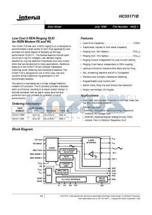 HC55171BIM datasheet - Low Cost 5 REN Ringing SLIC for ISDN Modem/TA and WL