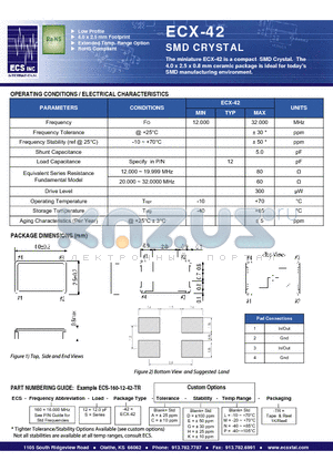 ECS-160-12-42-A-G-P-TR datasheet - SMD CRYSTAL