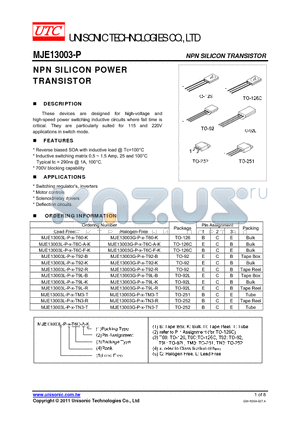 MJE13003L-P-X-TN3-T datasheet - NPN SILICON POWER TRANSISTOR