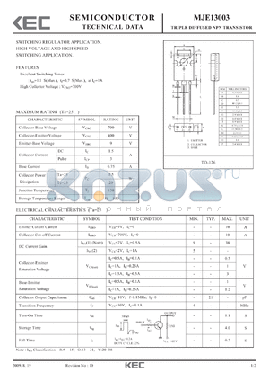 MJE13003_09 datasheet - TRIPLE DIFFUSED NPN TRANSISTOR