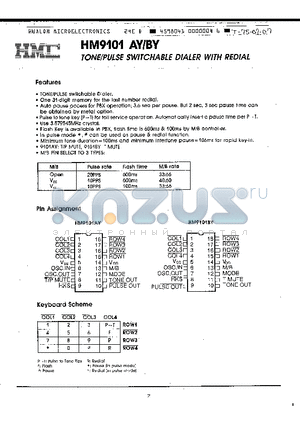 HM9101AY datasheet - TONE/PULSE SWITCHABLE DIALER WITH REDIAL
