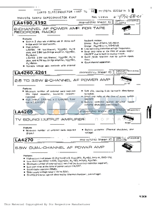 LA4270 datasheet - 2-CHANNEL AF POWER AMP FOR TAPE RECORDER RADIO