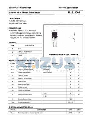 MJE13005 datasheet - Silicon NPN Power Transistors