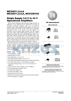 MC33071 datasheet - Single Supply 3.0 V to 44 V Operational Amplifiers