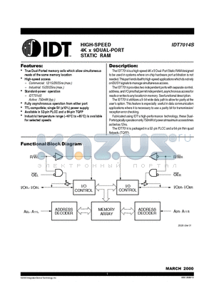 IDT7014S20PF datasheet - HIGH-SPEED 4K x 9DUAL-PORT STATIC RAM