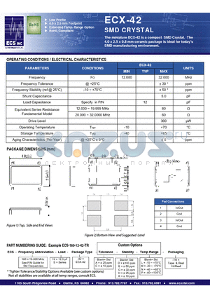 ECS-160-12-42-E-P-TR datasheet - SMD CRYSTAL