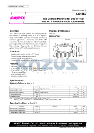 LA4450 datasheet - Two Channel Power IC for Bus or Track Use in TV and Home Audio Applications
